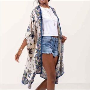 Gypsy Love Floral Shirt Sleeve Kimono Open Front Shawl Cardigan